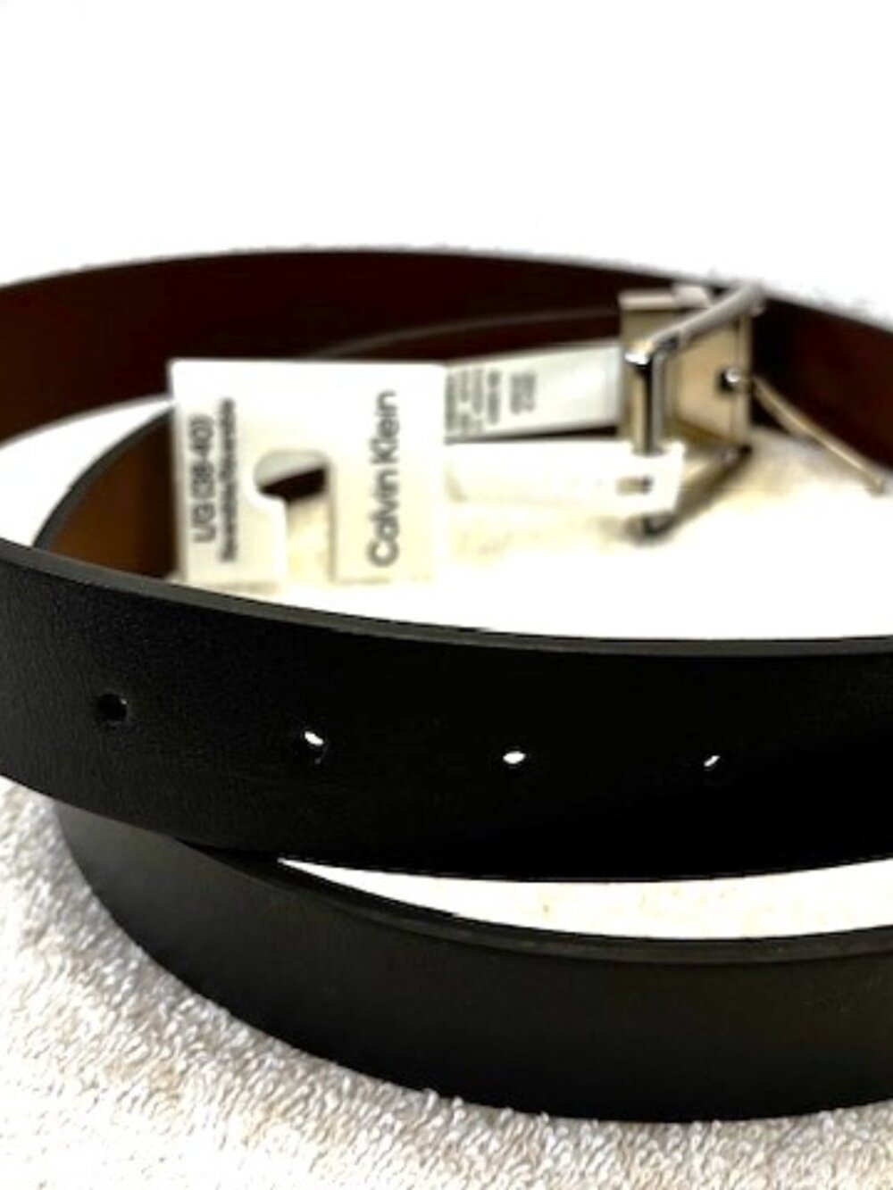 Calvin Klein reversible black/brown belt - silver tone metal buckle NWT Men's L